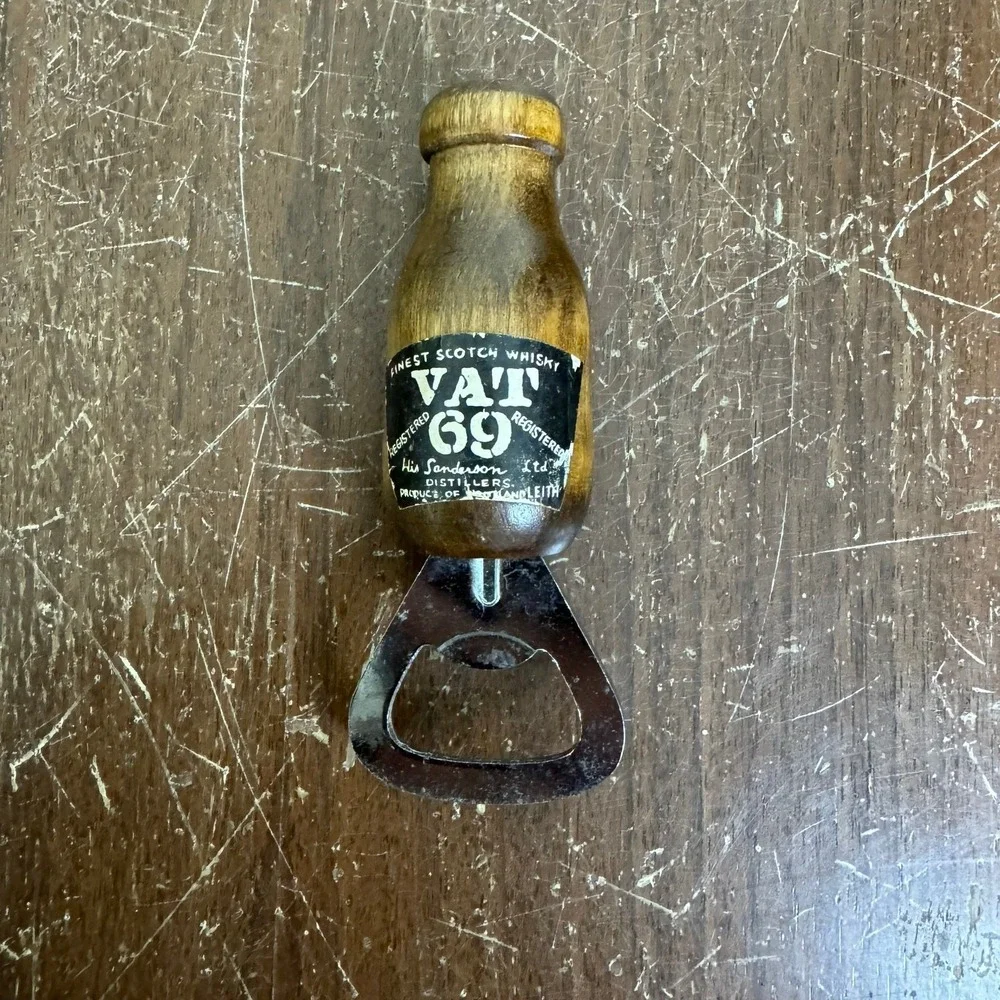 Vintage Vat 69 Scotch‎ Whisky Wood Bottle Shape Handle Bottle Opener Barware
